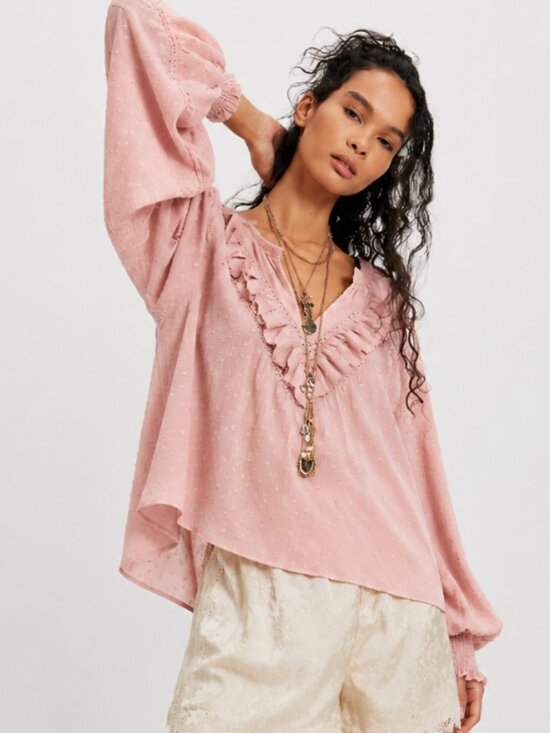 RACHEL ZOE Tops - RACHEL ZOE SWISS DOT RUFFLE TRIM BOHO BLOUSE